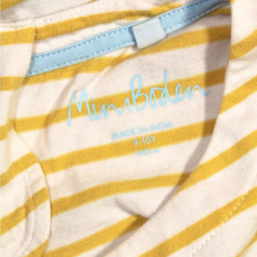 Mini Boden Yellow Stripe Top with Bee Appliqué And Blue Polka Dot Tiered Skirt